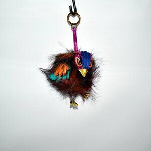 Kurt Geiger Pom Pom Bird Charm in Brown Multi #4981869999 NWT